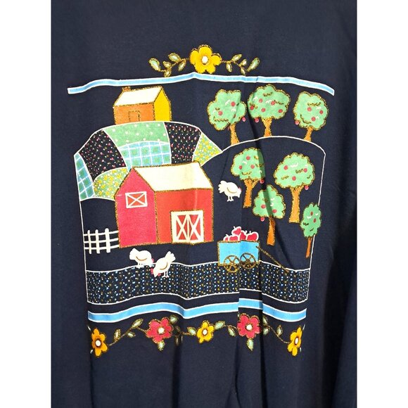 Vintage Act II Farm Scene Sweatshirt XL Navy Blue 100% Acrylic Made In USA - Picture 6 of 12
